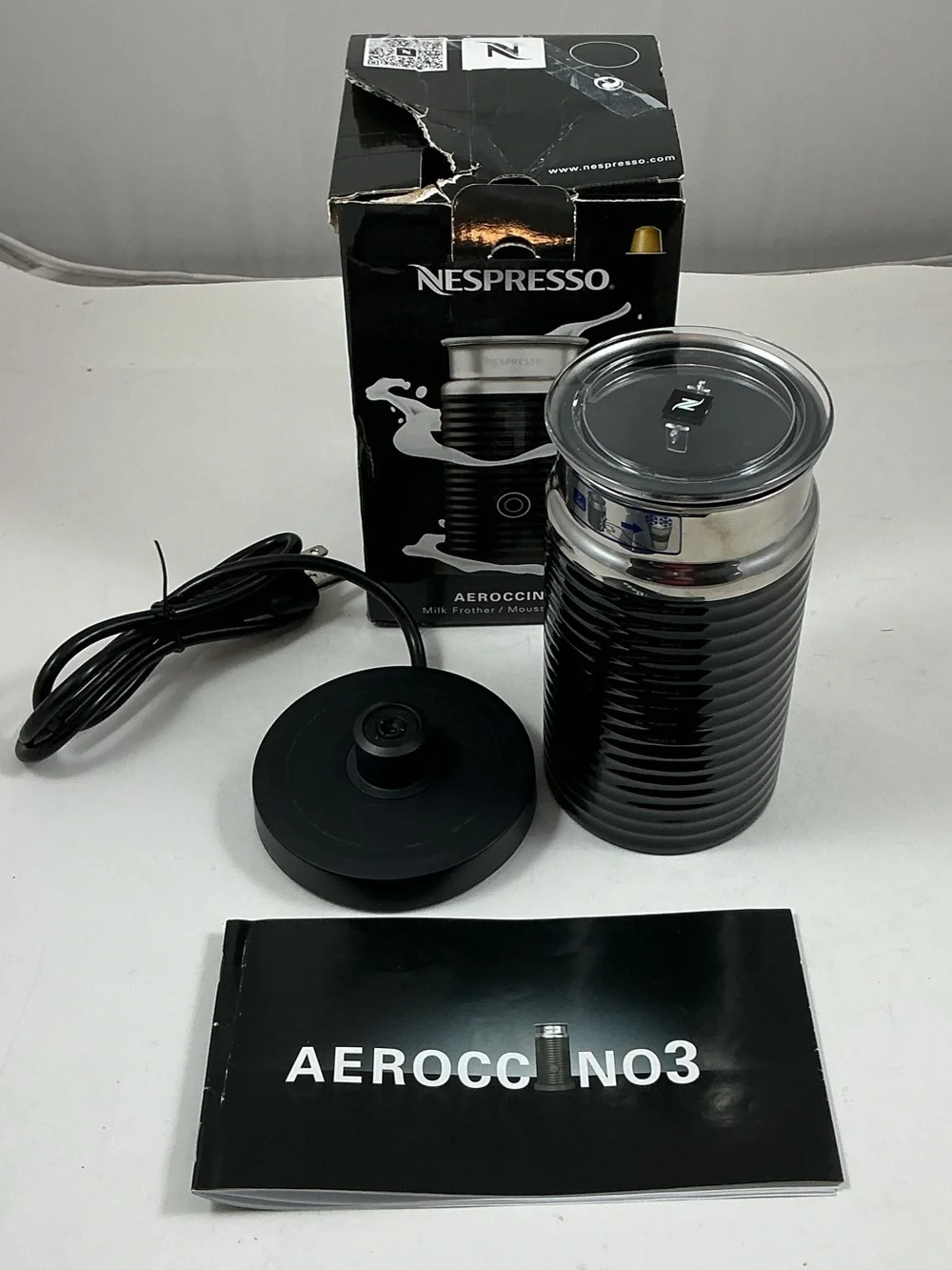 New Nespresso Aeroccino 3 Electric Milk Frother Black 3694-US-BK Open Box